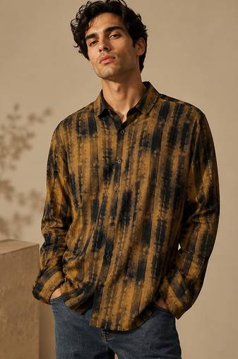 Brown black printed muslin shirt