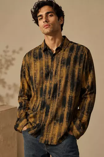Brown black printed muslin shirt