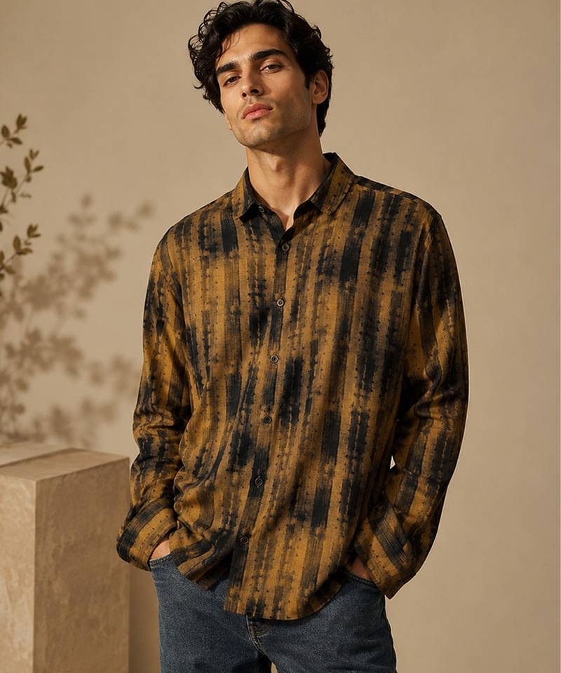 Brown black printed muslin shirt