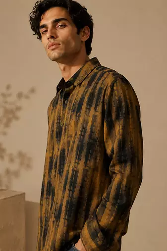 Brown black printed muslin shirt