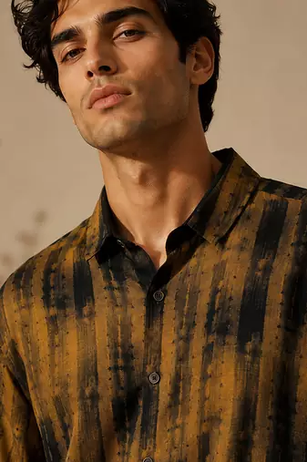 Brown black printed muslin shirt