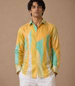 Yellow blue printed muslin shirt