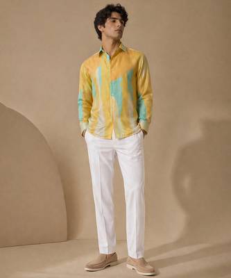 Yellow blue printed muslin shirt 2