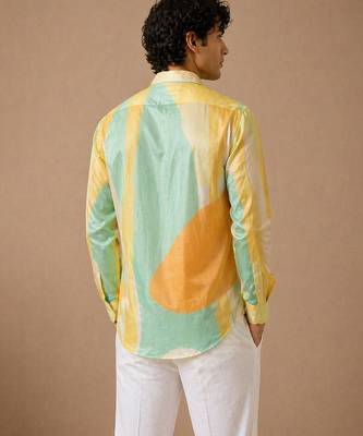 Yellow blue printed muslin shirt 4