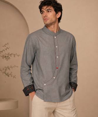 Grey blue malai cotton short kurta 1