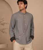 Grey blue malai cotton short kurta
