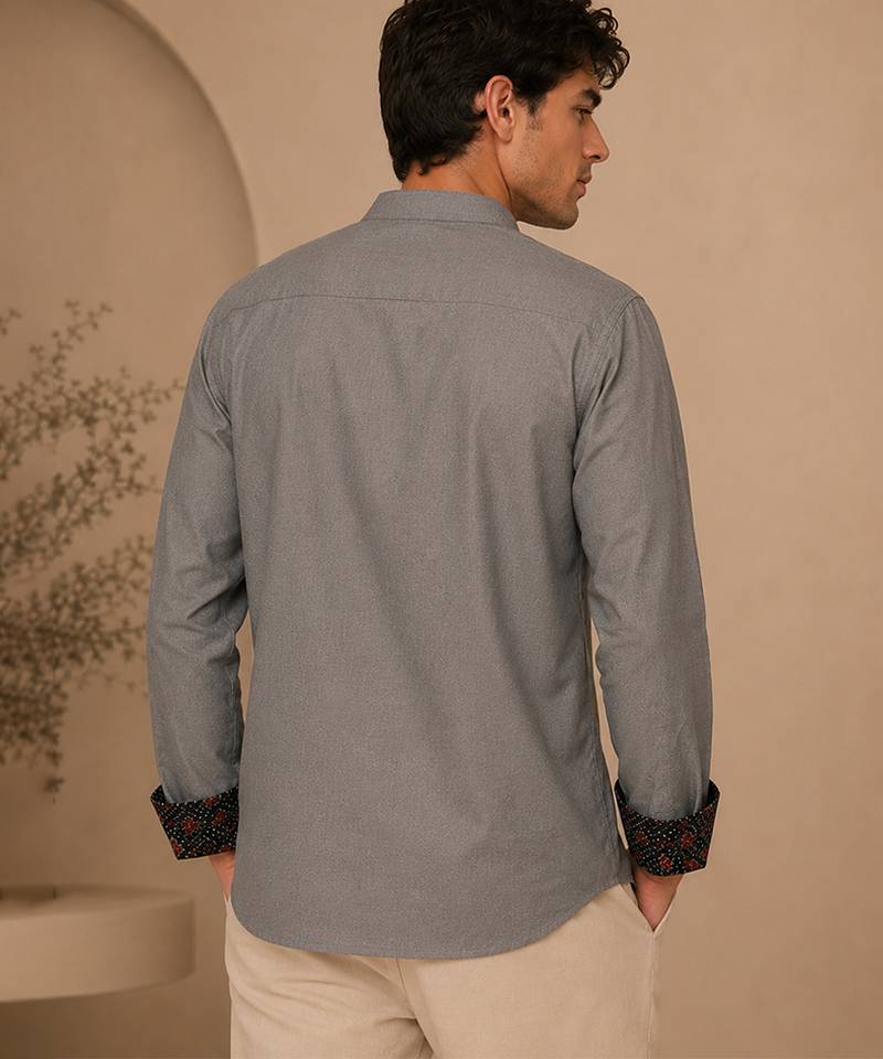 Grey blue malai cotton short kurta