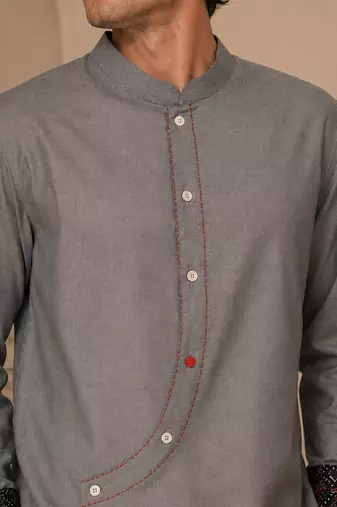 Grey blue malai cotton short kurta