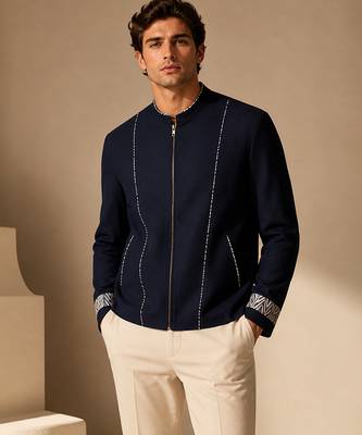 Blue thread work malai cotton bomber jacket 1