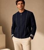Blue thread work malai cotton bomber jacket