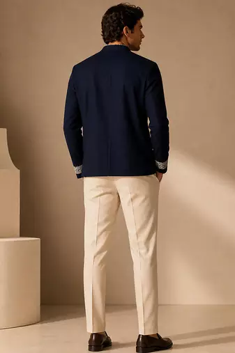 Blue thread work malai cotton bomber jacket