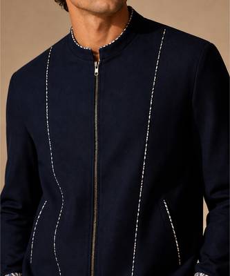 Blue thread work malai cotton bomber jacket 3