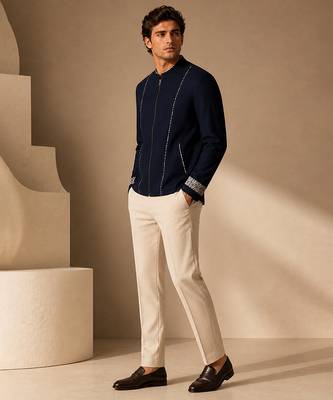 Blue thread work malai cotton bomber jacket 4