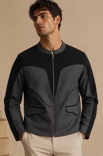 Black grey malai cotton bomber jacket