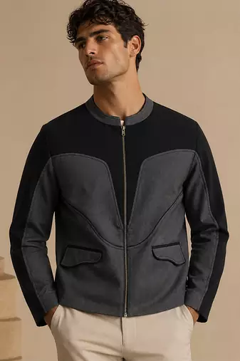 Black grey malai cotton bomber jacket