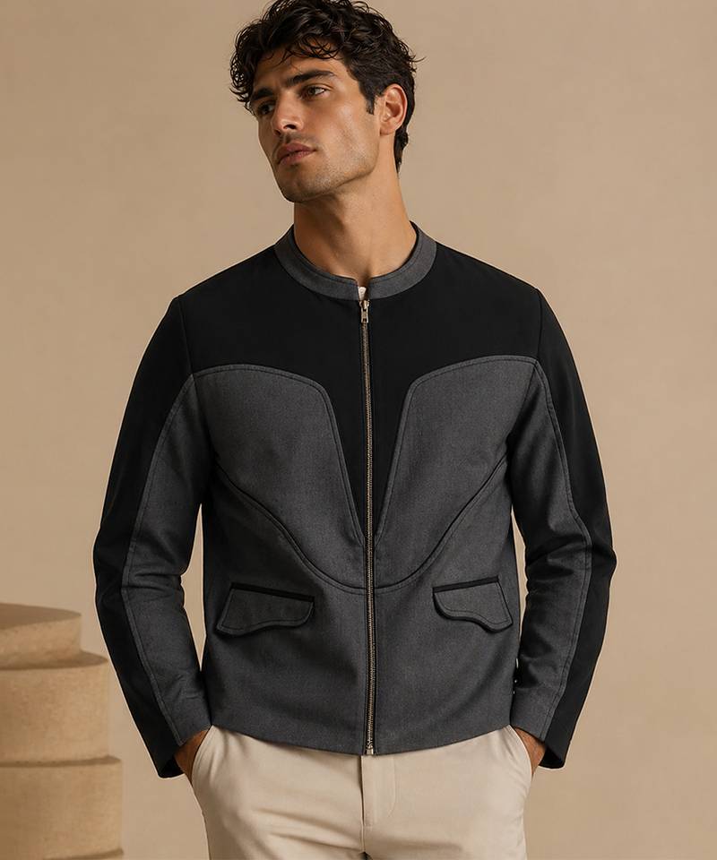 Black grey malai cotton bomber jacket