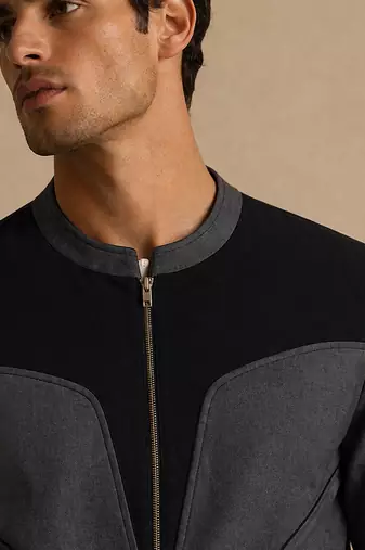 Black grey malai cotton bomber jacket