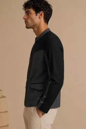 Black grey malai cotton bomber jacket