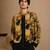 Mustard yellow printed muslin bomber jacket