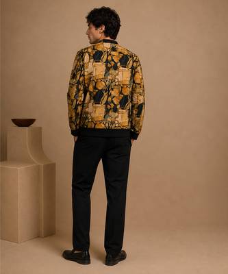 Mustard yellow printed muslin bomber jacket 2