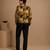 Mustard yellow printed muslin bomber jacket