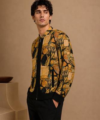 Mustard yellow printed muslin bomber jacket 3