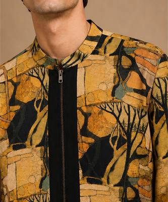 Mustard yellow printed muslin bomber jacket 4