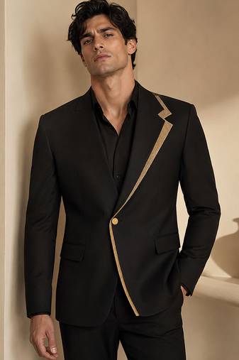 Gold black cotton silk blazer