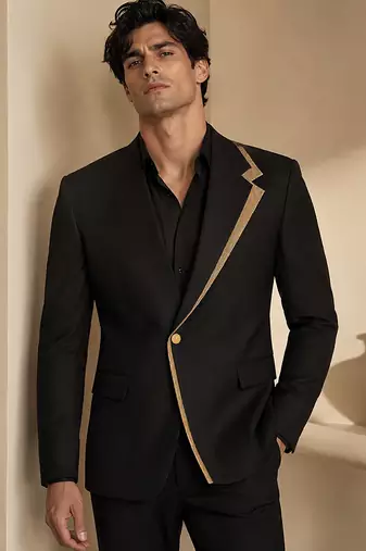 Gold black cotton silk blazer