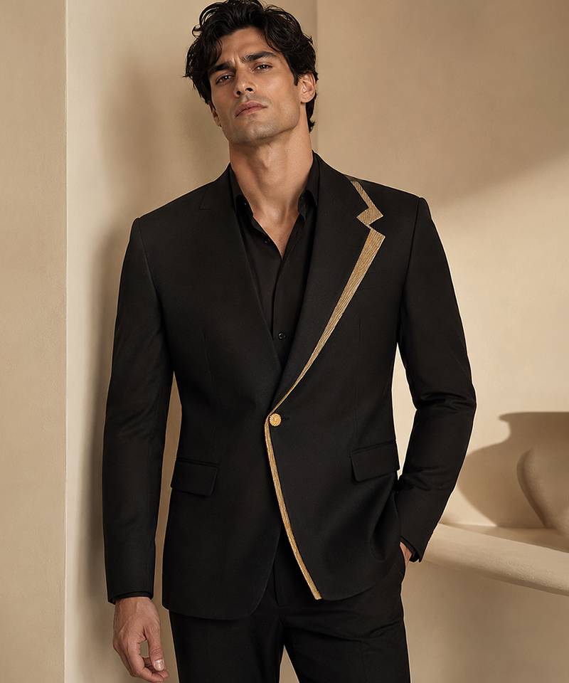 Gold black cotton silk blazer