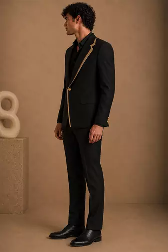 Gold black cotton silk blazer