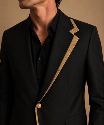 Gold black cotton silk blazer 3