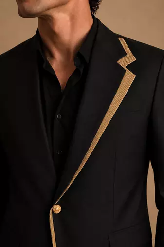 Gold black cotton silk blazer