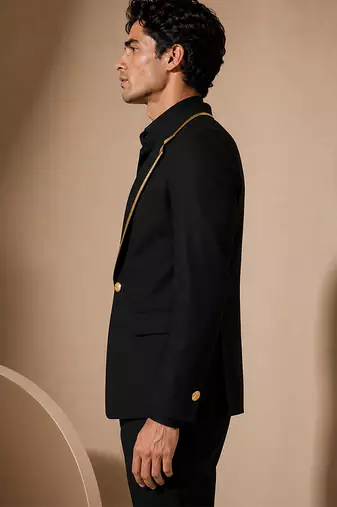 Gold black cotton silk blazer