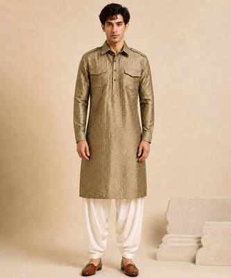 Rust gold bemberg silk kurta set 1