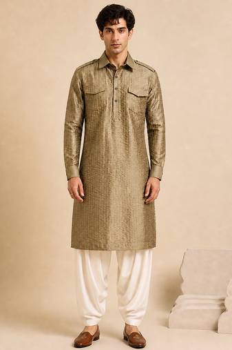 Rust gold bemberg silk kurta set