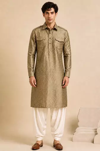 Rust gold bemberg silk kurta set