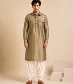 Rust gold bemberg silk kurta set