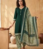 Green printed cotton blend stitched floral print salwar kurta dupatta for women