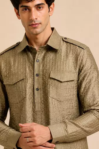 Rust gold bemberg silk kurta set