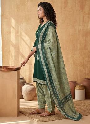 Green printed cotton blend stitched floral print salwar kurta dupatta for women 2