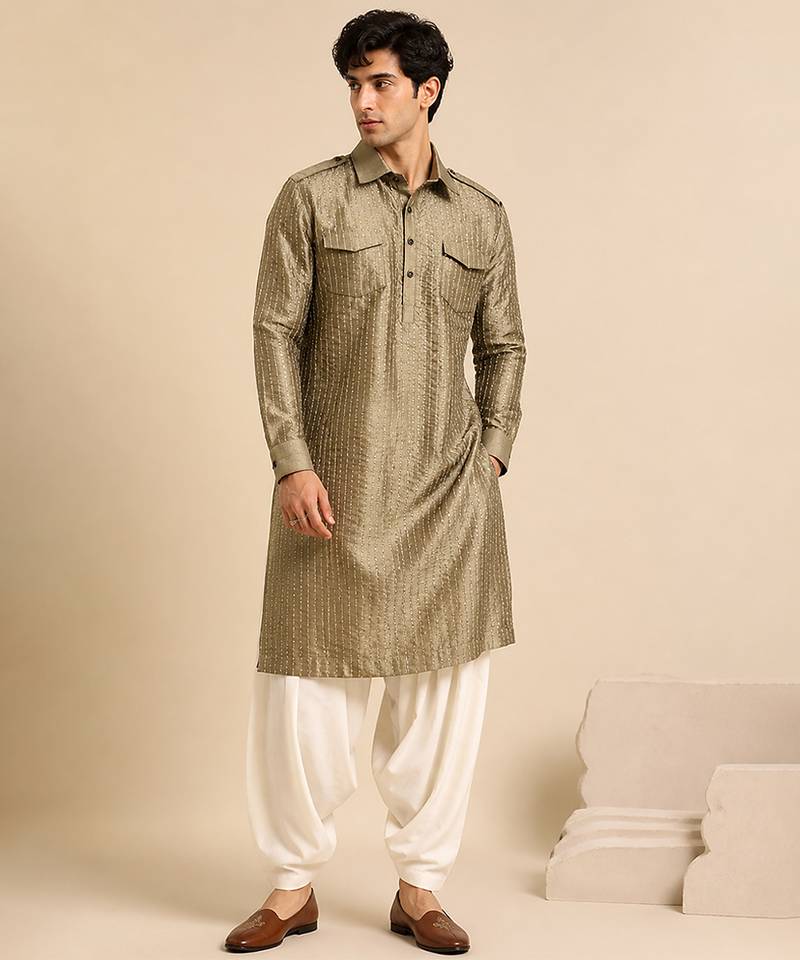 Rust gold bemberg silk kurta set