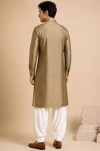 Rust gold bemberg silk kurta set