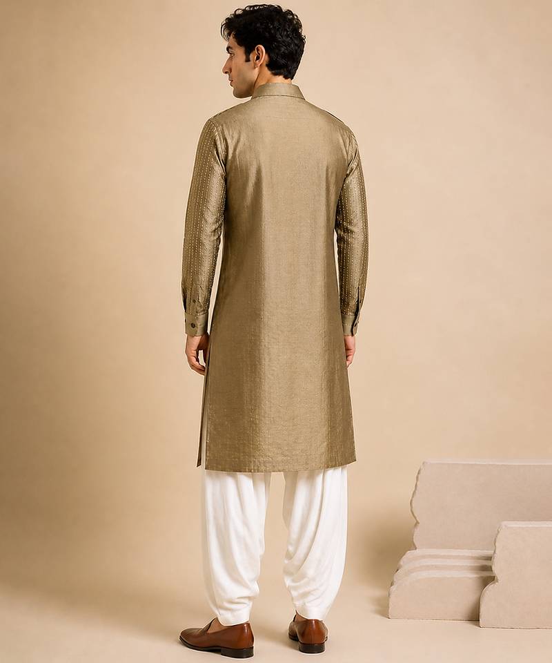 Rust gold bemberg silk kurta set