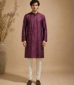 Purple embroidered chanderi kurta set