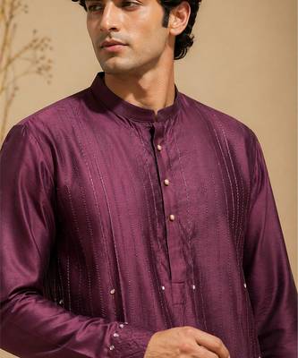 Purple embroidered chanderi kurta set 2
