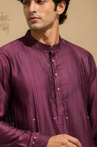 Purple embroidered chanderi kurta set