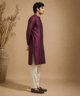 Purple embroidered chanderi kurta set 3