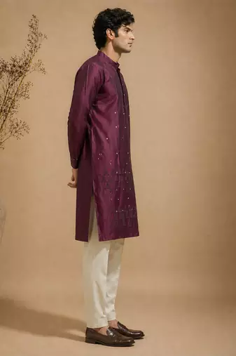 Purple embroidered chanderi kurta set