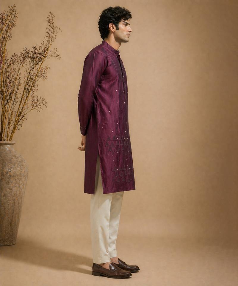 Purple embroidered chanderi kurta set